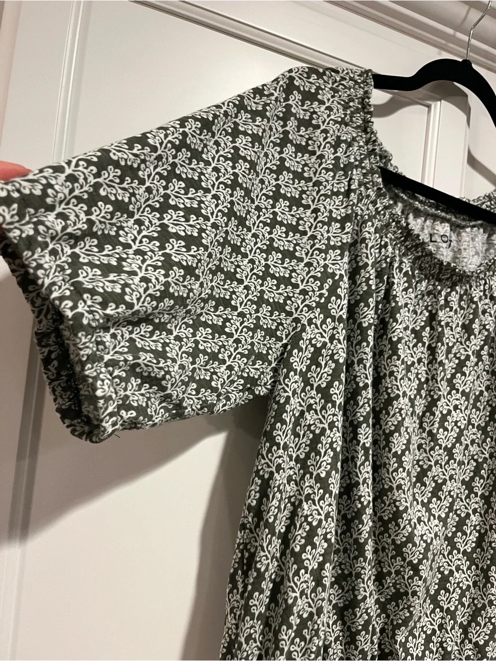 Smocked Neck Puff Sleeve Blouse - Olive Floral